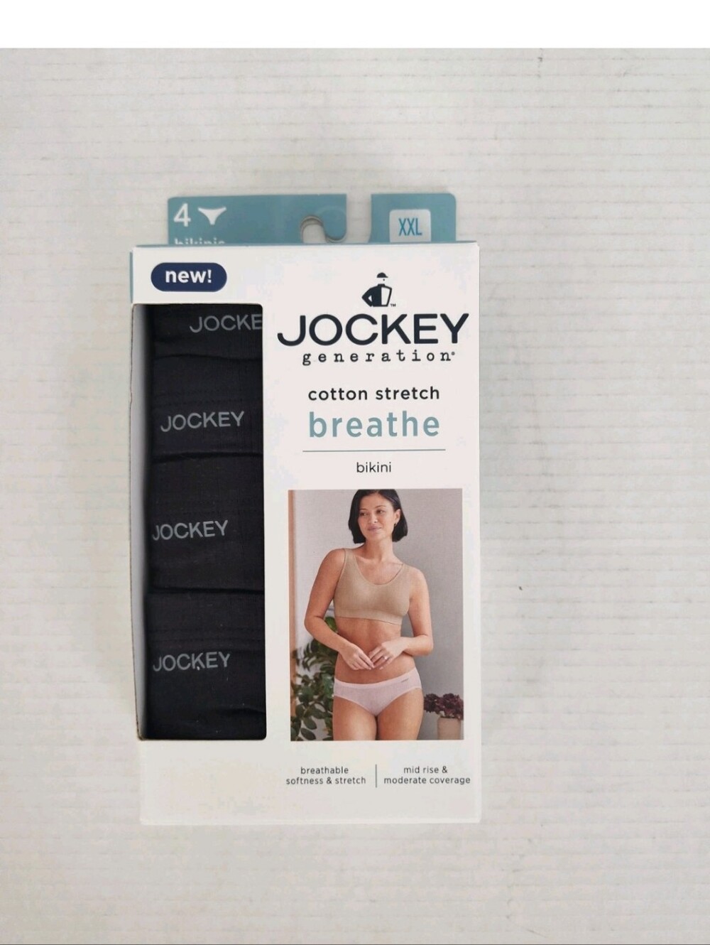 Jockey Generation Women's 4pk Bikini Underwear Black Cotton Stretch sz XXL